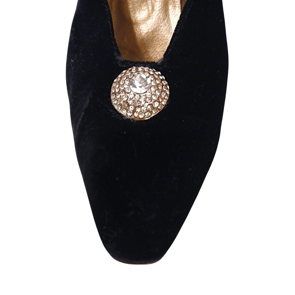 Yves Saint Laurent Black Velvet Jeweled Pointed Toe Heels Size 9.5 Party Vintage - Picture 6 of 16
